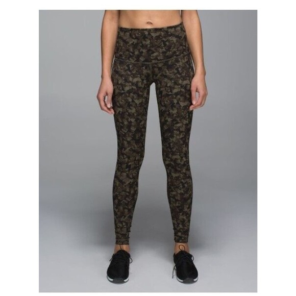 Lululemon 4 Leggings Wunder Under Luon Fold Over High Rise Green Mustic Jungle - Picture 1 of 10